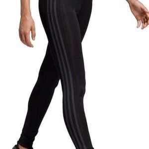 Adidas Climalite 3 Stripe Leggings- Size Large (16/18) Black w/ Carbon Stripes